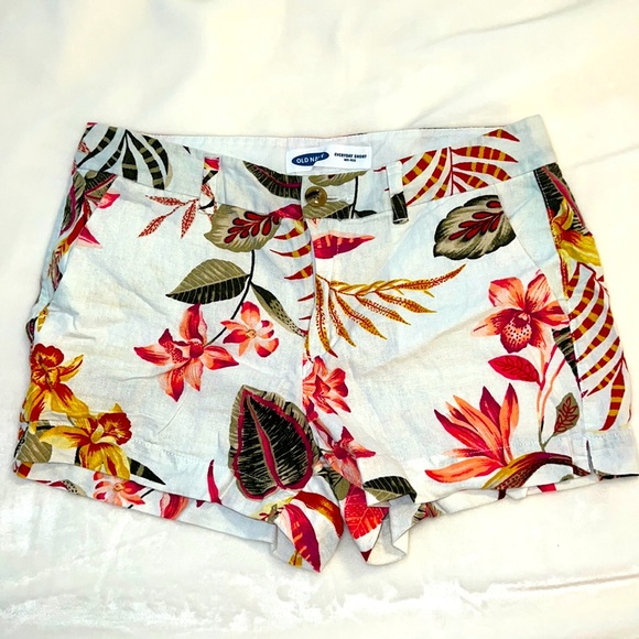 Old Navy Pants - Old Navy // Tropical Print Linen Blend Everyday Short Mid-Rise